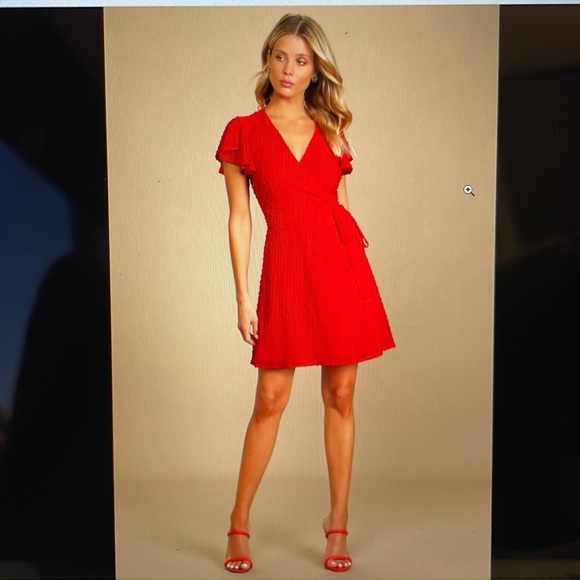 Beautiful red Swiss dot flutter sleeve wrap mini dress! - Picture 1 of 1